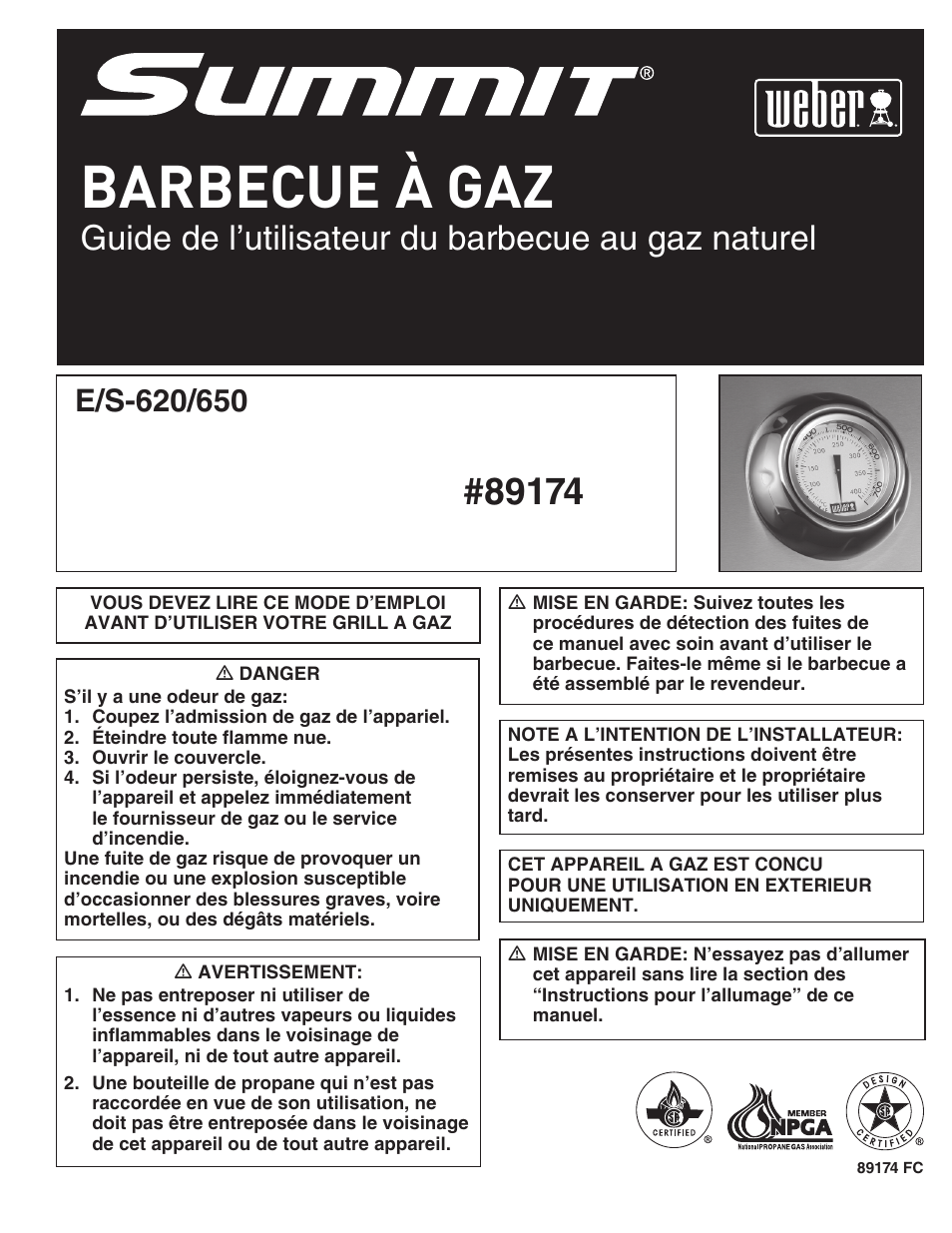 Barbecue à gaz, Guide de l’utilisateur du barbecue au gaz naturel | weber S-620TM User Manual | Page 51 / 76