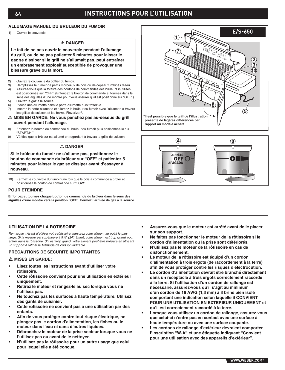 Instructions pour l’utilisation, E/s-650 | weber S-620TM User Manual | Page 64 / 76