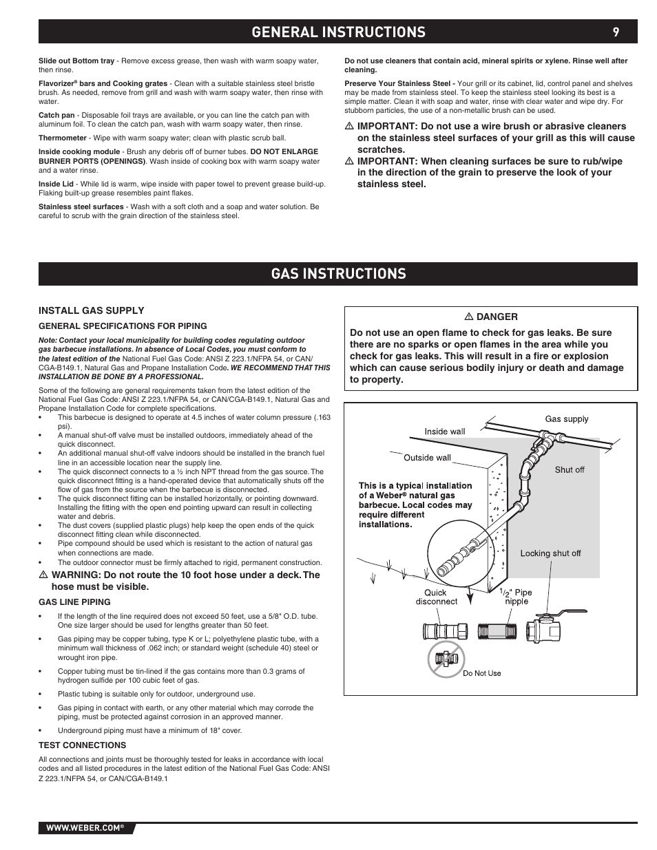 General instructions gas instructions | weber S-620TM User Manual | Page 9 / 76
