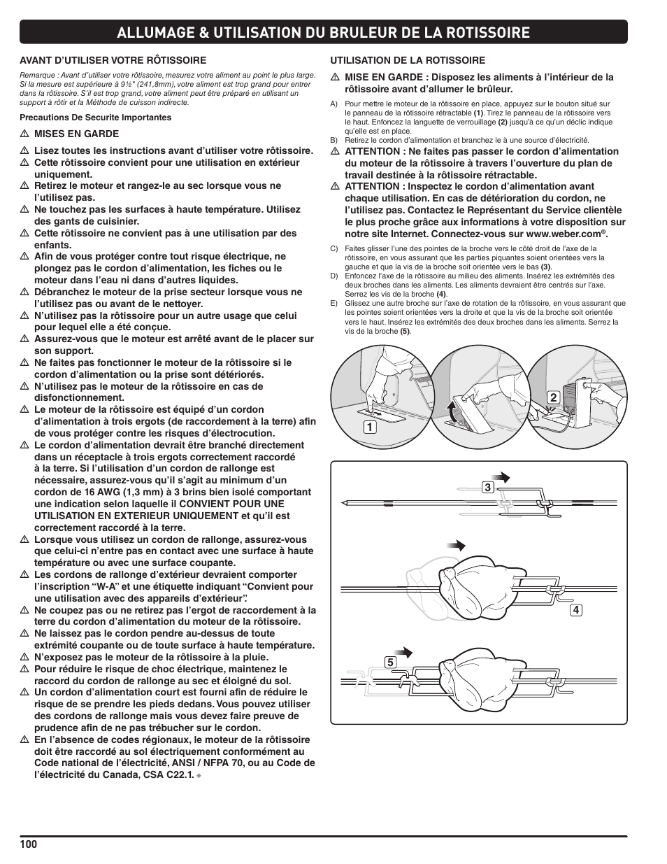 Allumage & utilisation du bruleur de la rotissoire | weber Summit E 470 User Manual | Page 100 / 108