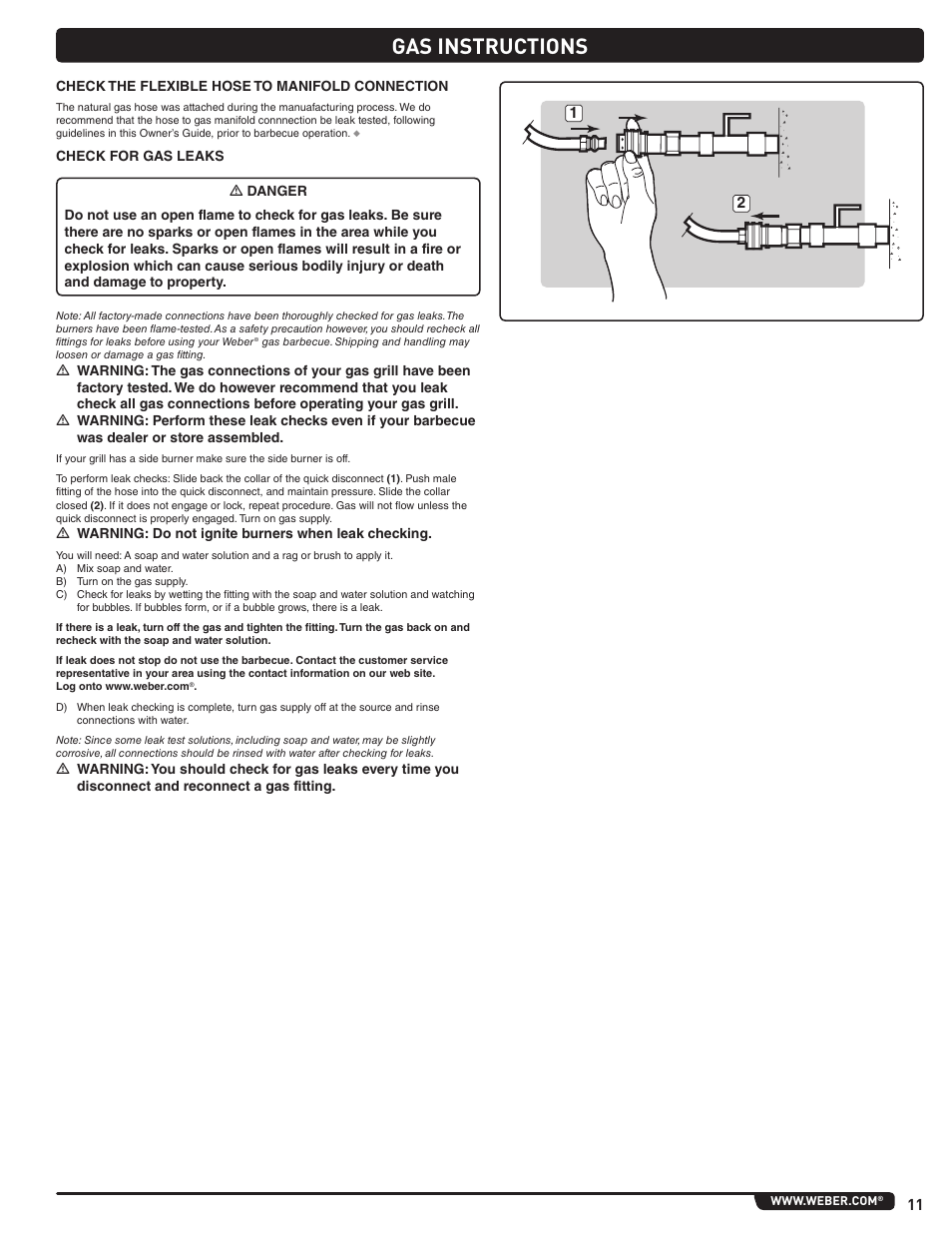 Gas instructions | weber Summit E 470 User Manual | Page 11 / 108