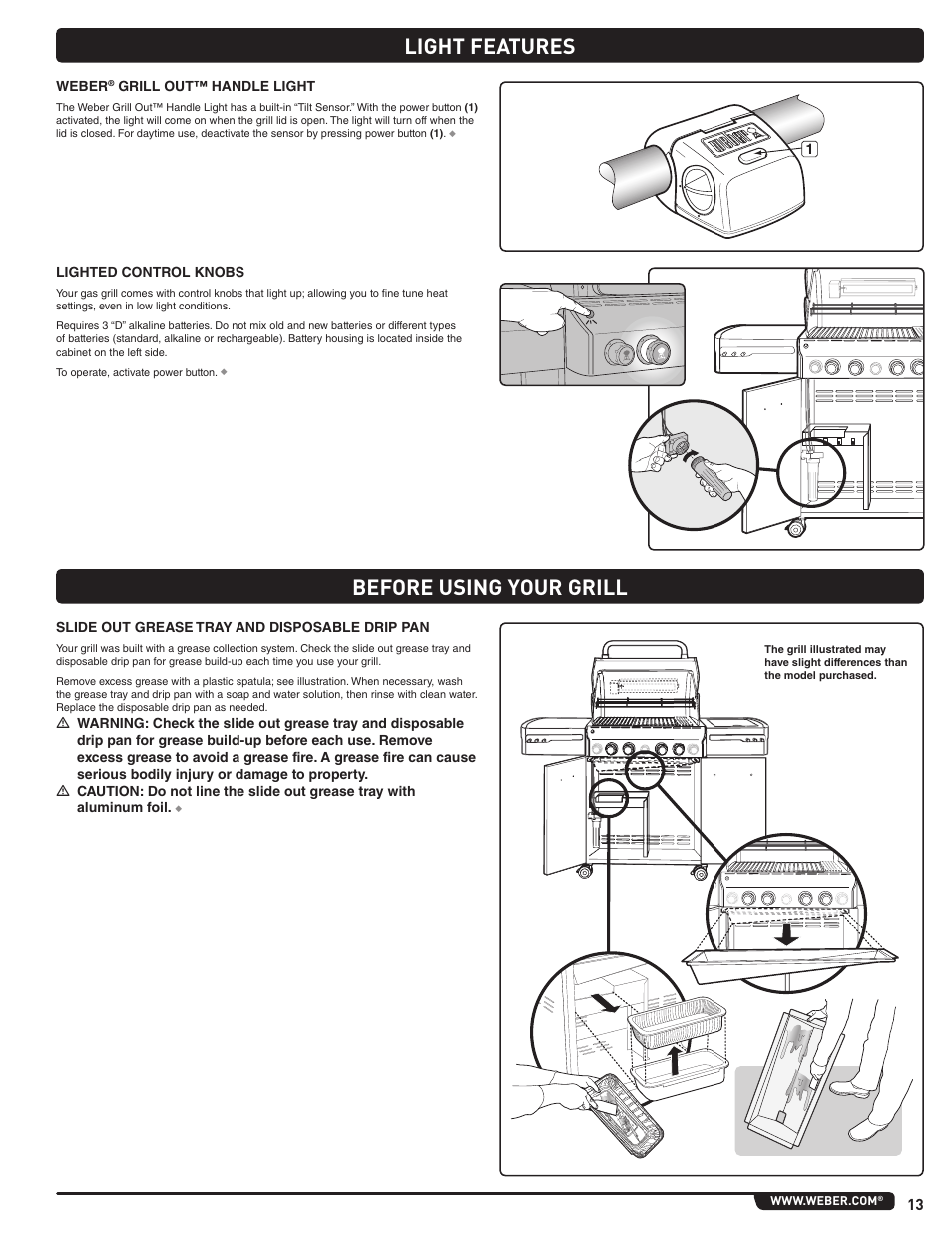 Light features before using your grill | weber Summit E 470 User Manual | Page 13 / 108