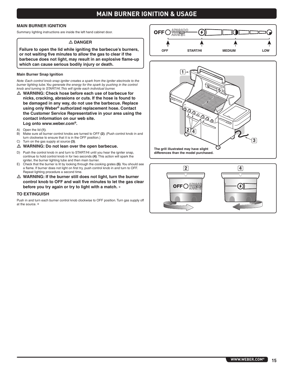 Main burner ignition & usage | weber Summit E 470 User Manual | Page 15 / 108