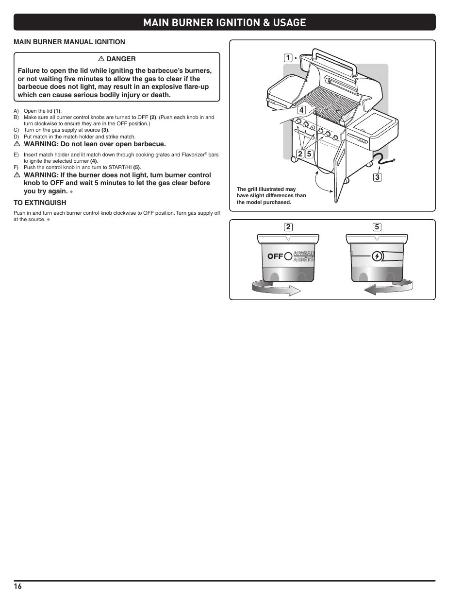 Main burner ignition & usage | weber Summit E 470 User Manual | Page 16 / 108