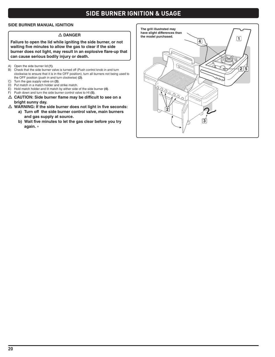 Side burner ignition & usage | weber Summit E 470 User Manual | Page 20 / 108