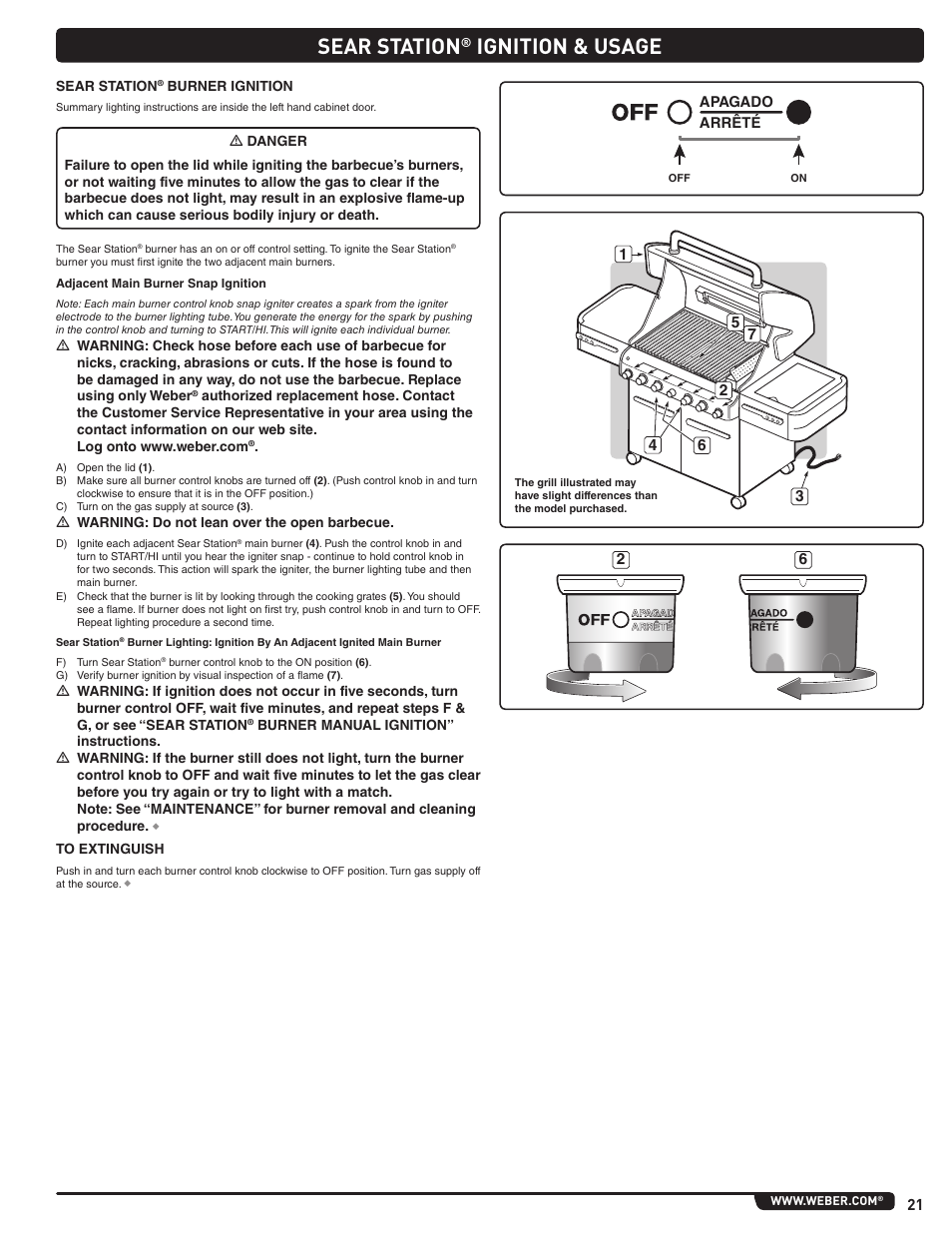 Sear station, Ignition & usage | weber Summit E 470 User Manual | Page 21 / 108