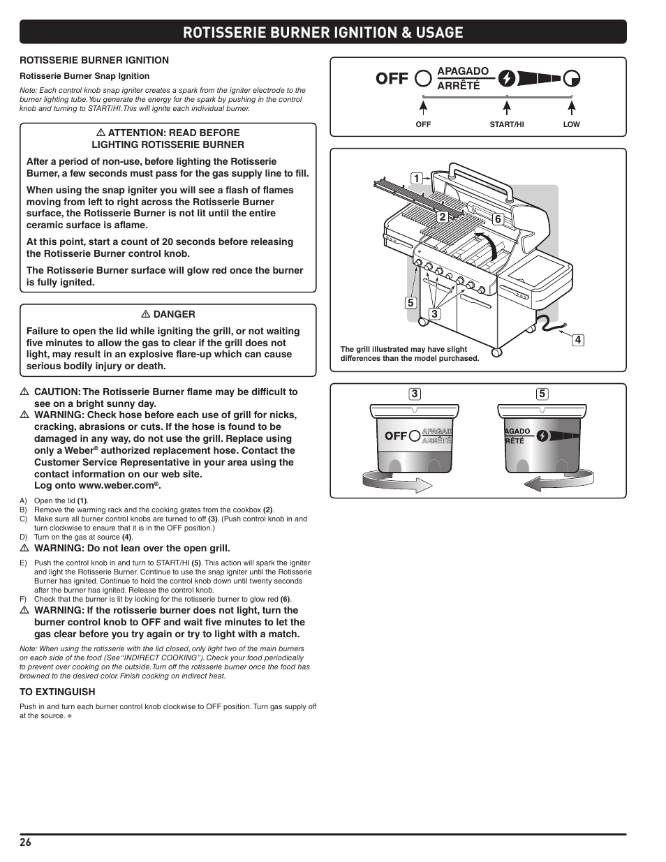 Rotisserie burner ignition & usage | weber Summit E 470 User Manual | Page 26 / 108