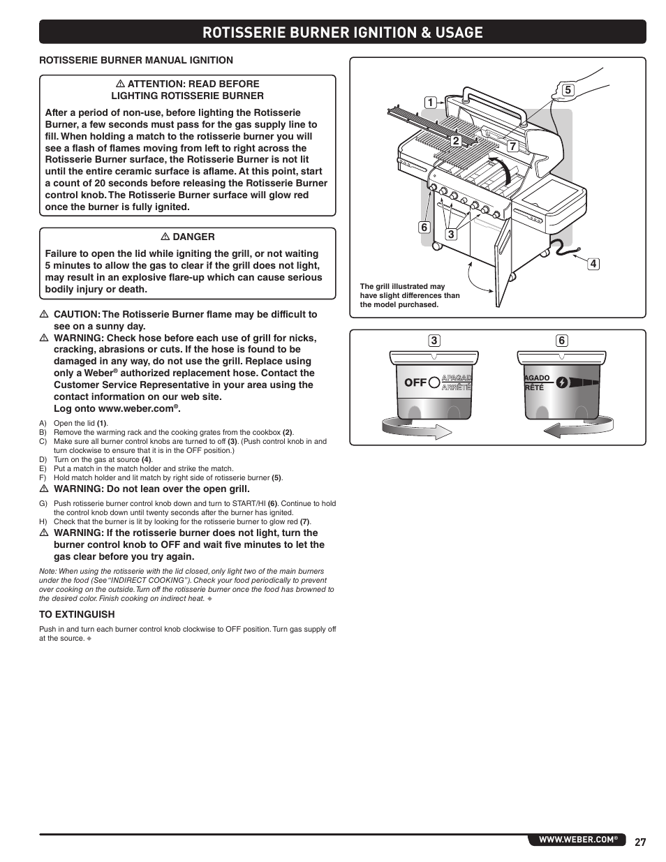 Rotisserie burner ignition & usage | weber Summit E 470 User Manual | Page 27 / 108