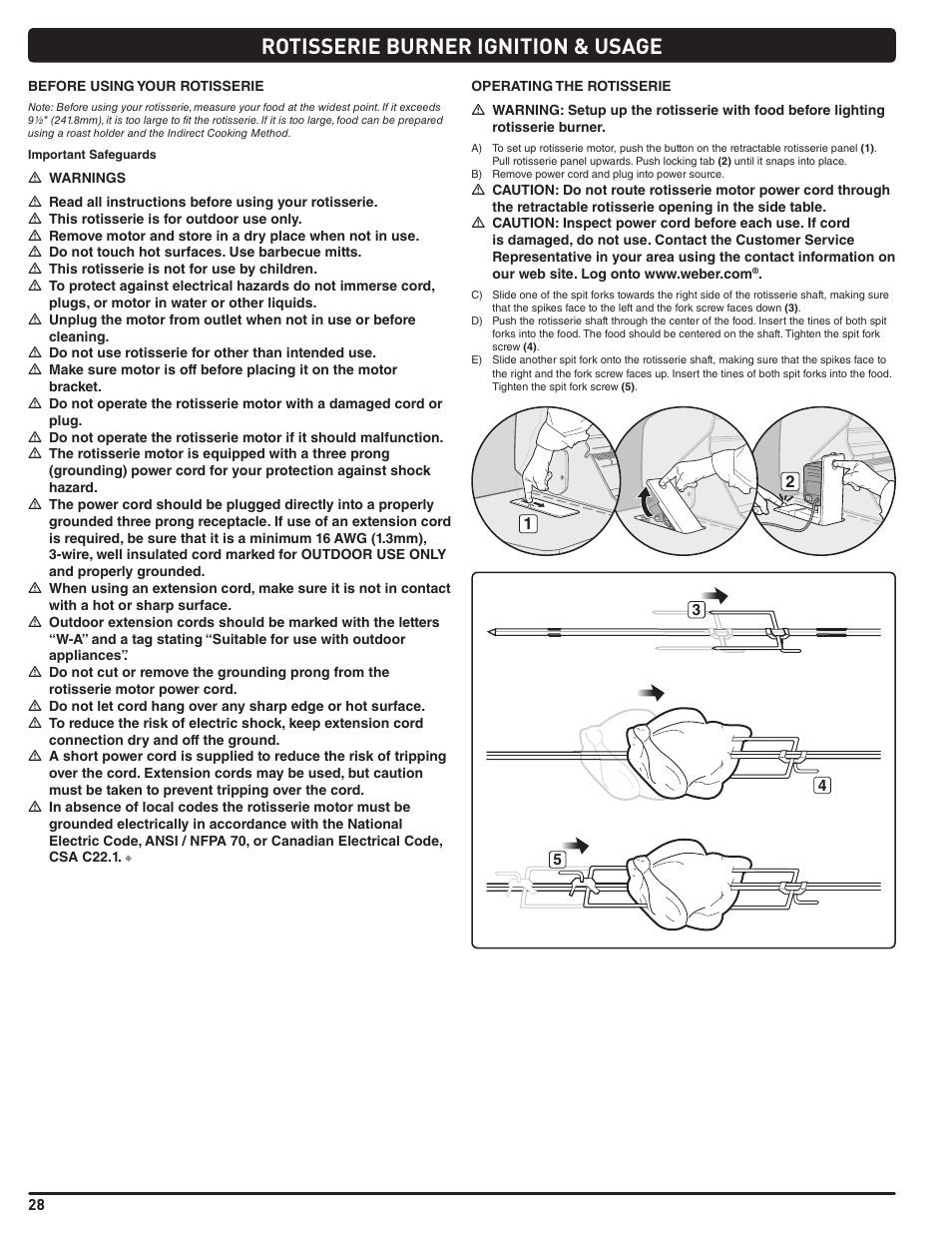 Rotisserie burner ignition & usage | weber Summit E 470 User Manual | Page 28 / 108