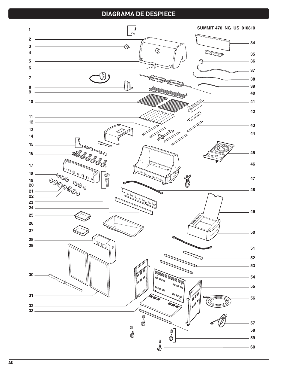 Diagrama de despiece | weber Summit E 470 User Manual | Page 40 / 108