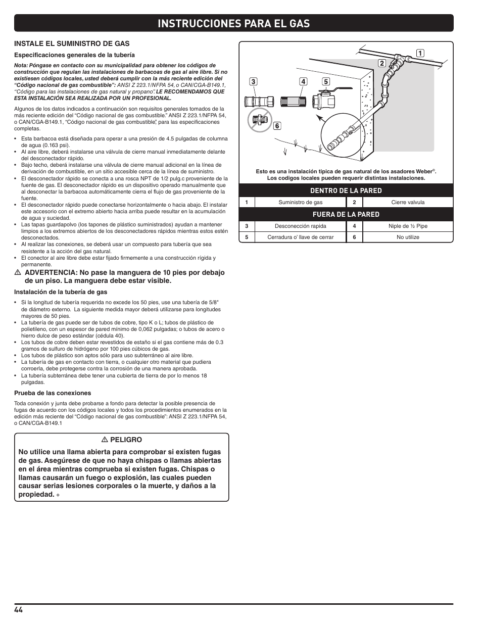 Instrucciones para el gas | weber Summit E 470 User Manual | Page 44 / 108