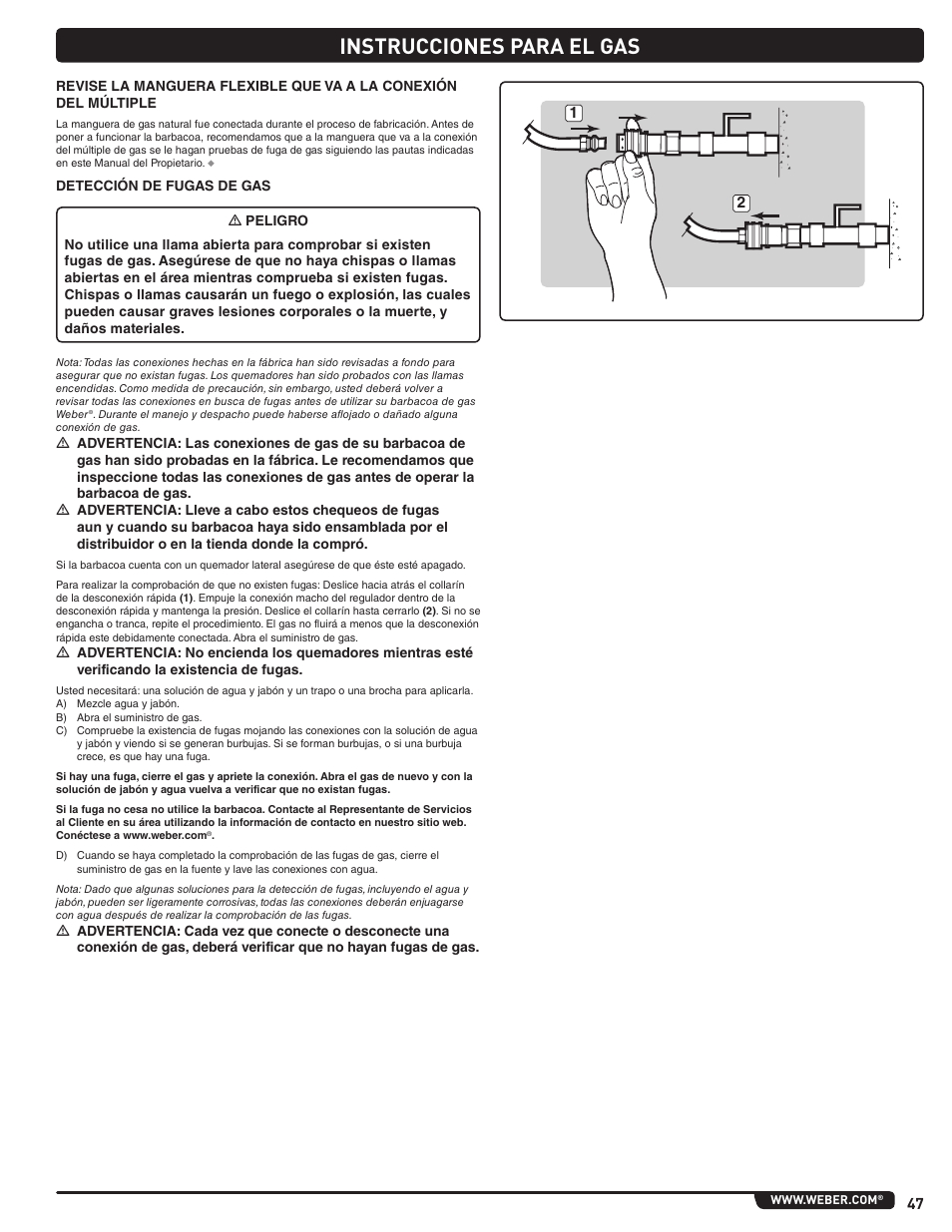 Instrucciones para el gas | weber Summit E 470 User Manual | Page 47 / 108