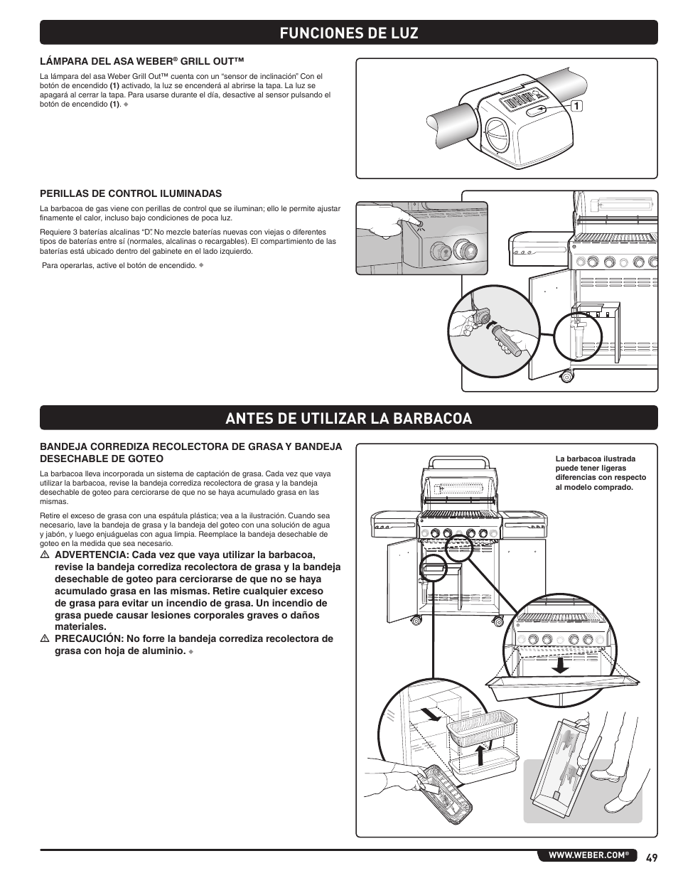 Funciones de luz antes de utilizar la barbacoa | weber Summit E 470 User Manual | Page 49 / 108