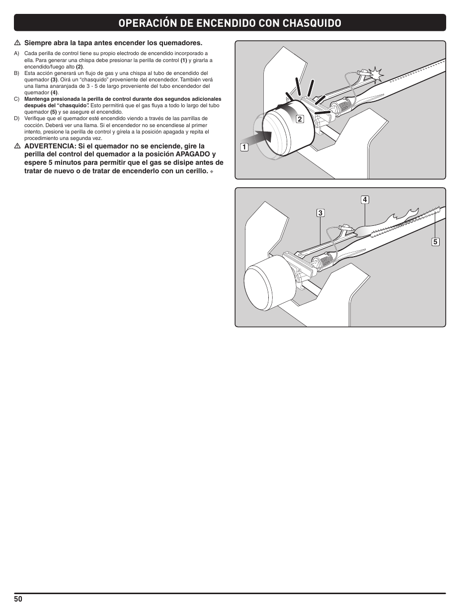 Operación de encendido con chasquido | weber Summit E 470 User Manual | Page 50 / 108