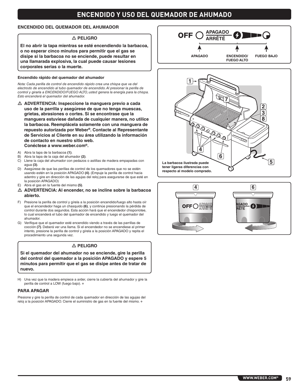 Encendido y uso del quemador de ahumado | weber Summit E 470 User Manual | Page 59 / 108