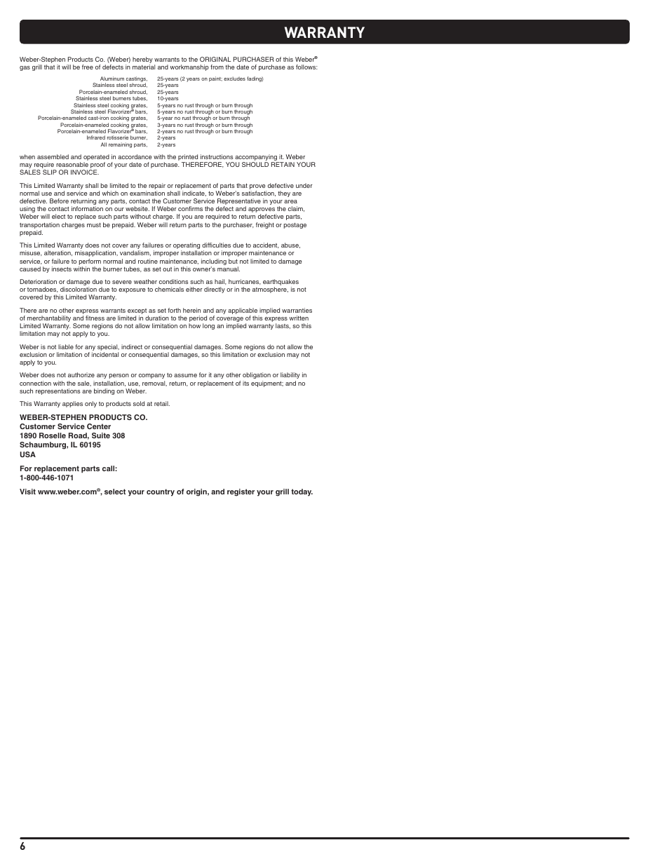 Warranty | weber Summit E 470 User Manual | Page 6 / 108