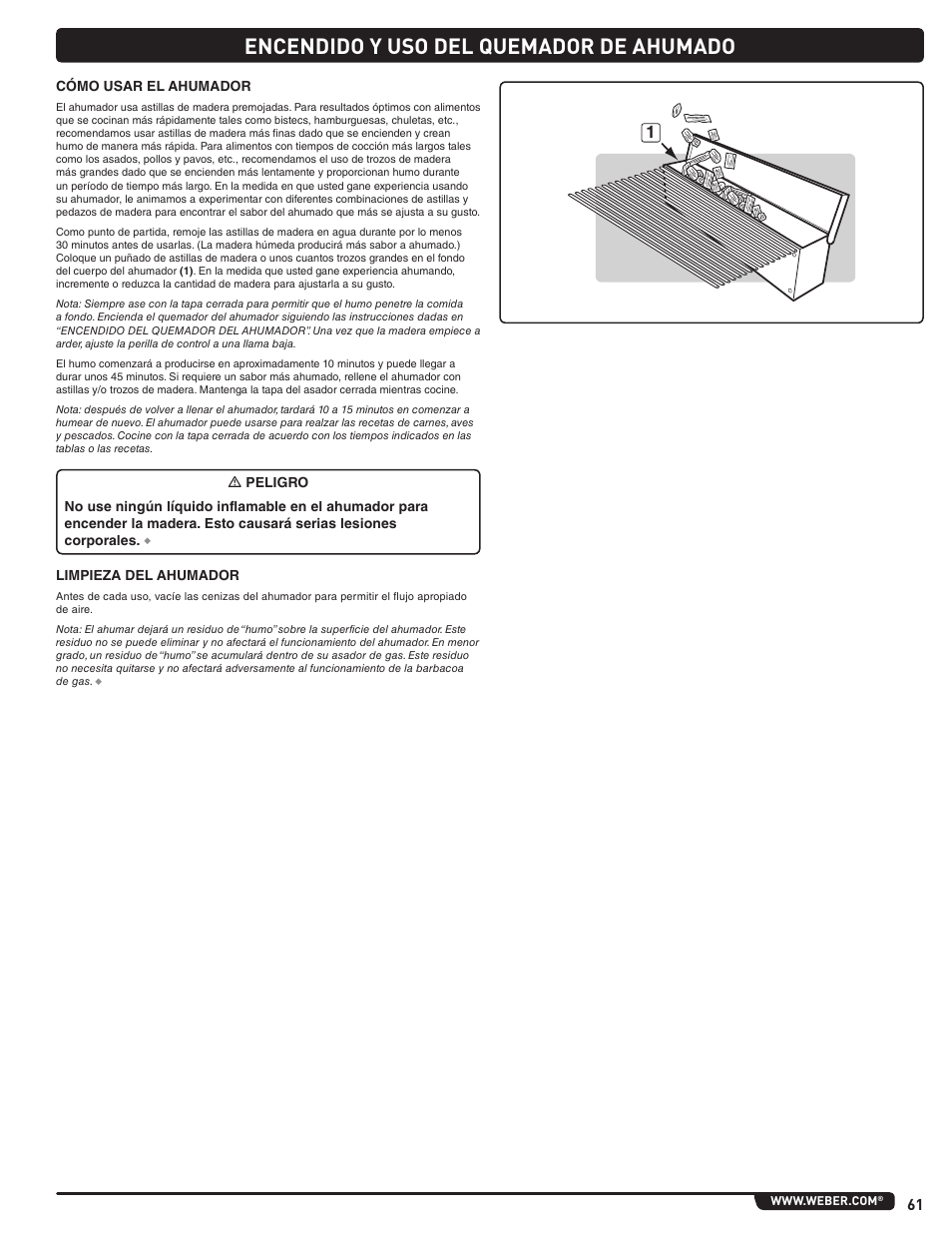 Encendido y uso del quemador de ahumado | weber Summit E 470 User Manual | Page 61 / 108