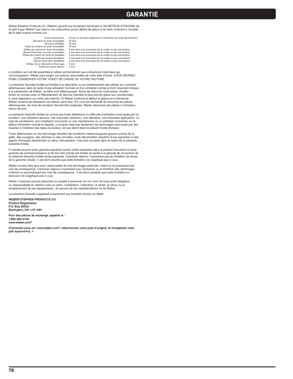 Garantie | weber Summit E 470 User Manual | Page 78 / 108