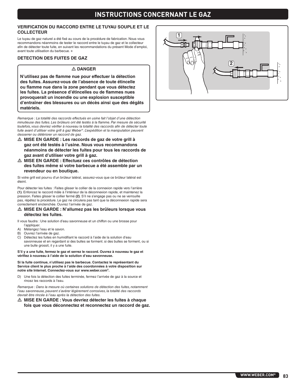 Instructions concernant le gaz | weber Summit E 470 User Manual | Page 83 / 108