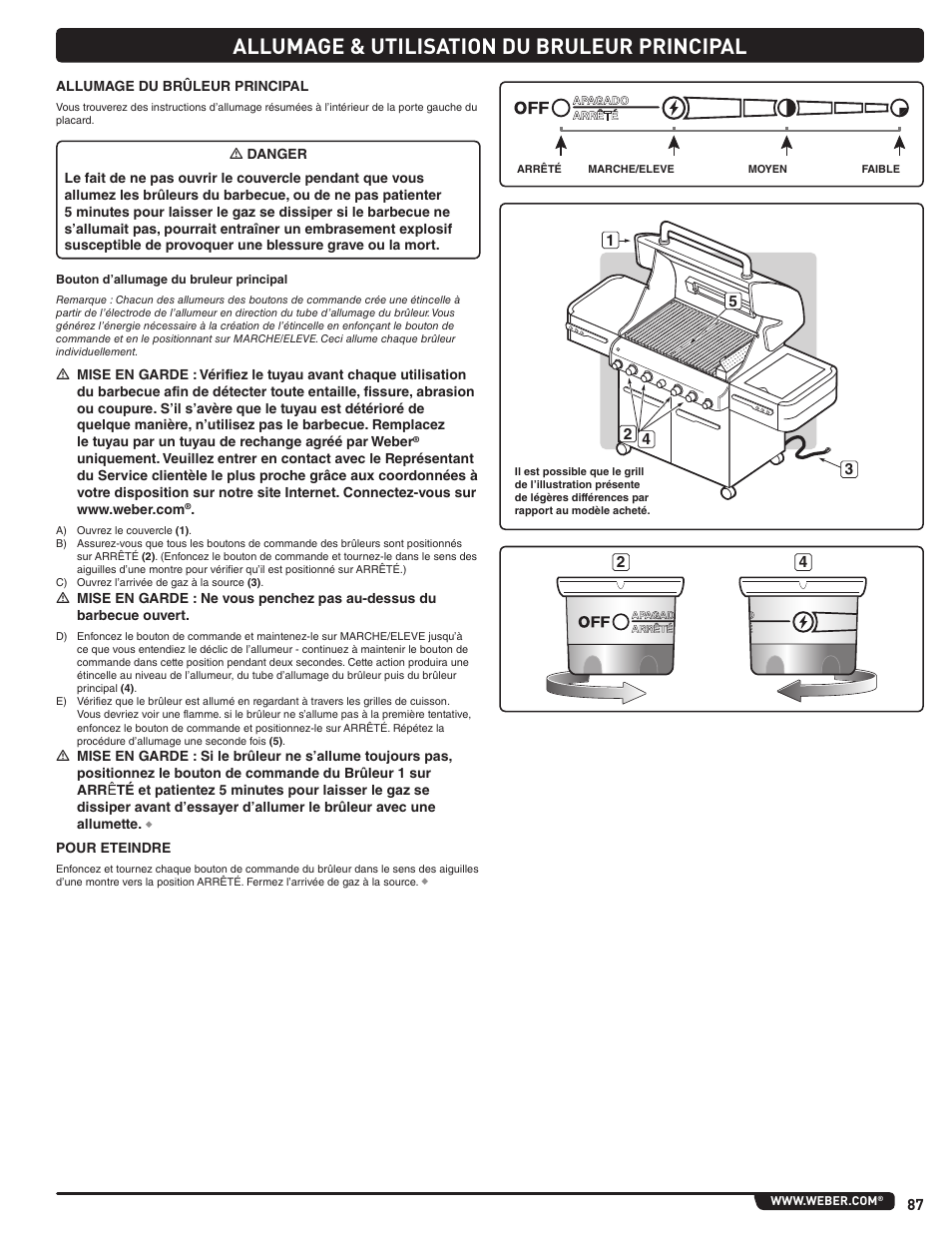 Allumage & utilisation du bruleur principal | weber Summit E 470 User Manual | Page 87 / 108