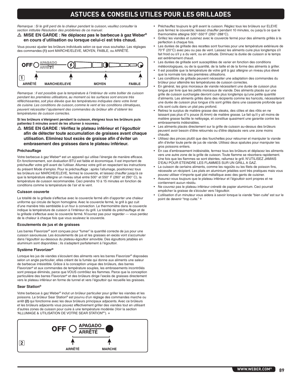 Astuces & conseils utiles pour les grillades, Arrêté apagado | weber Summit E 470 User Manual | Page 89 / 108