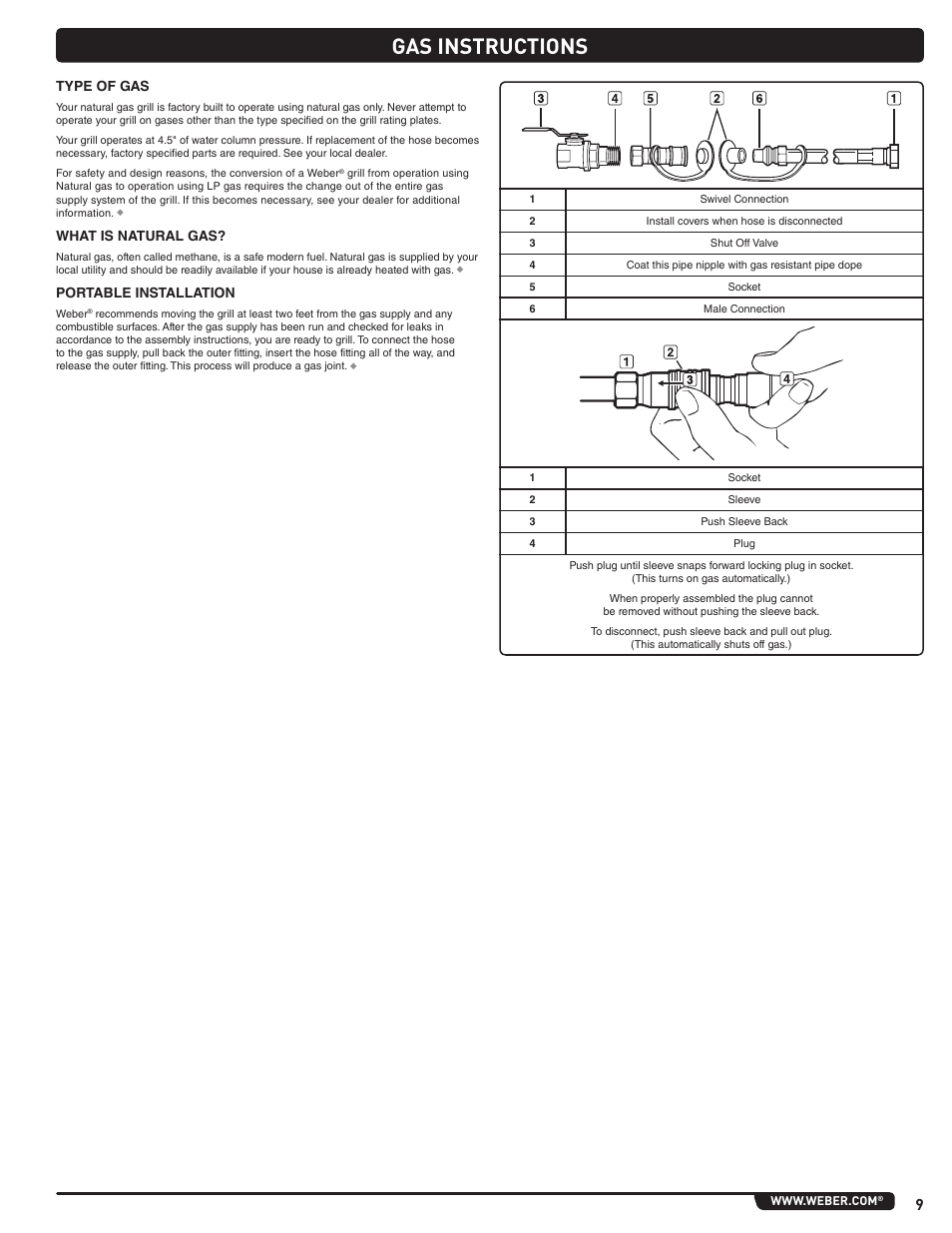 Gas instructions, Type of gas, What is natural gas | Portable installation | weber Summit E 470 User Manual | Page 9 / 108