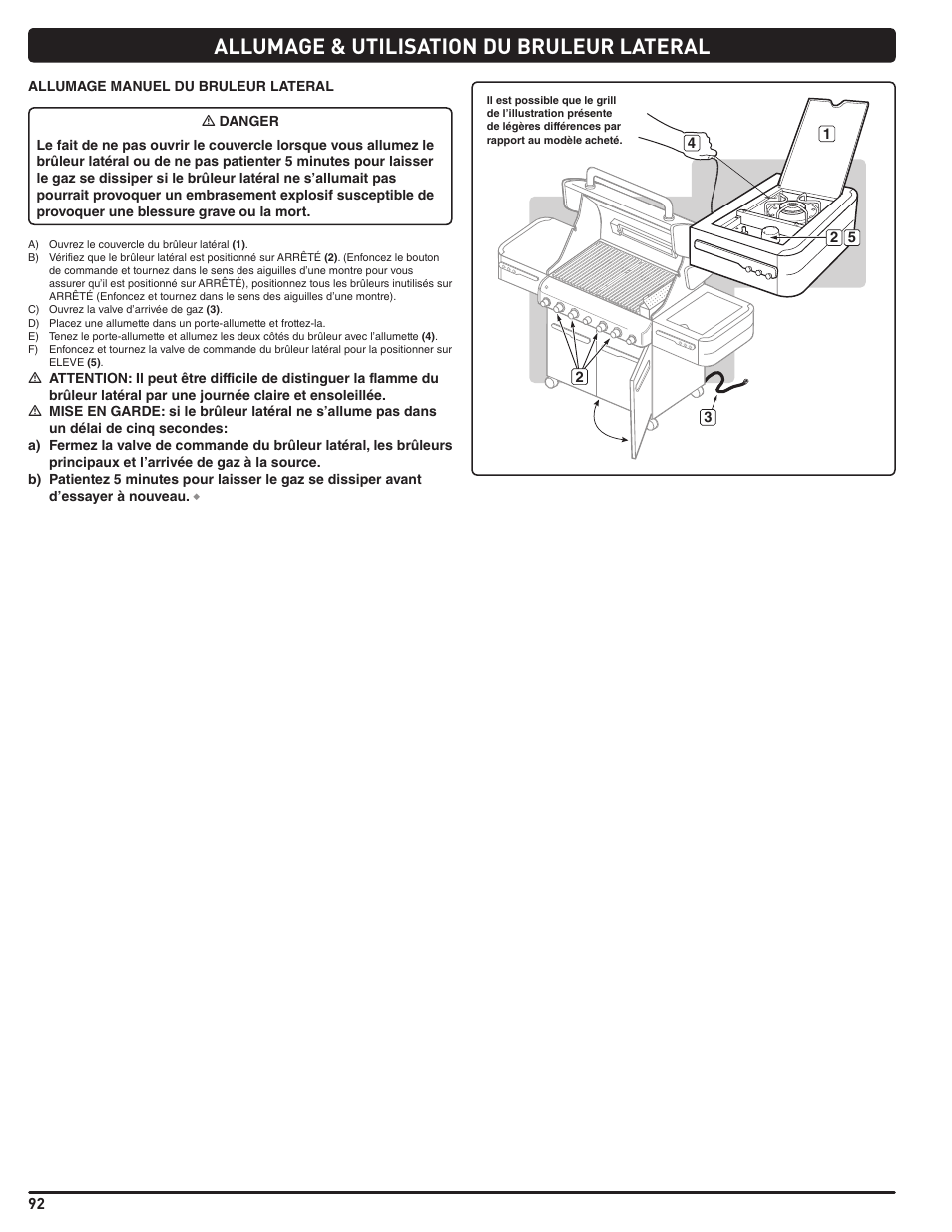 Allumage & utilisation du bruleur lateral | weber Summit E 470 User Manual | Page 92 / 108