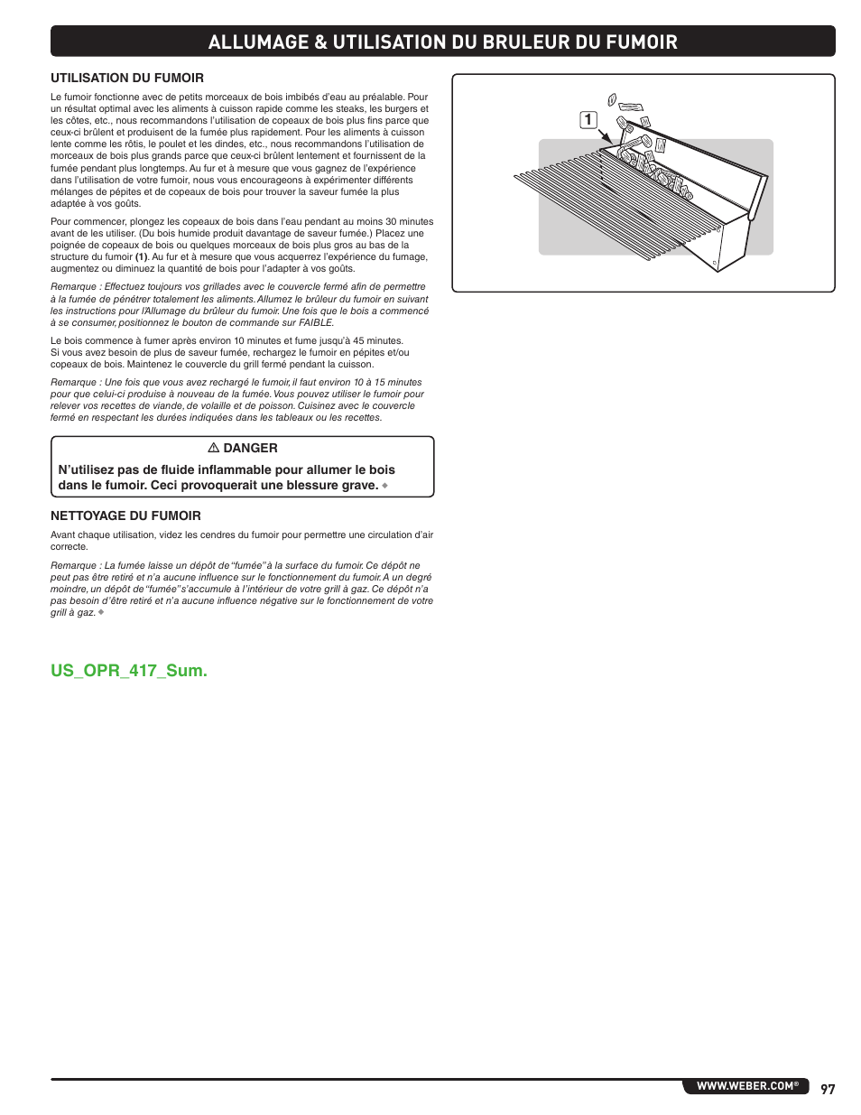 Allumage & utilisation du bruleur du fumoir, Us_opr_417_sum | weber Summit E 470 User Manual | Page 97 / 108