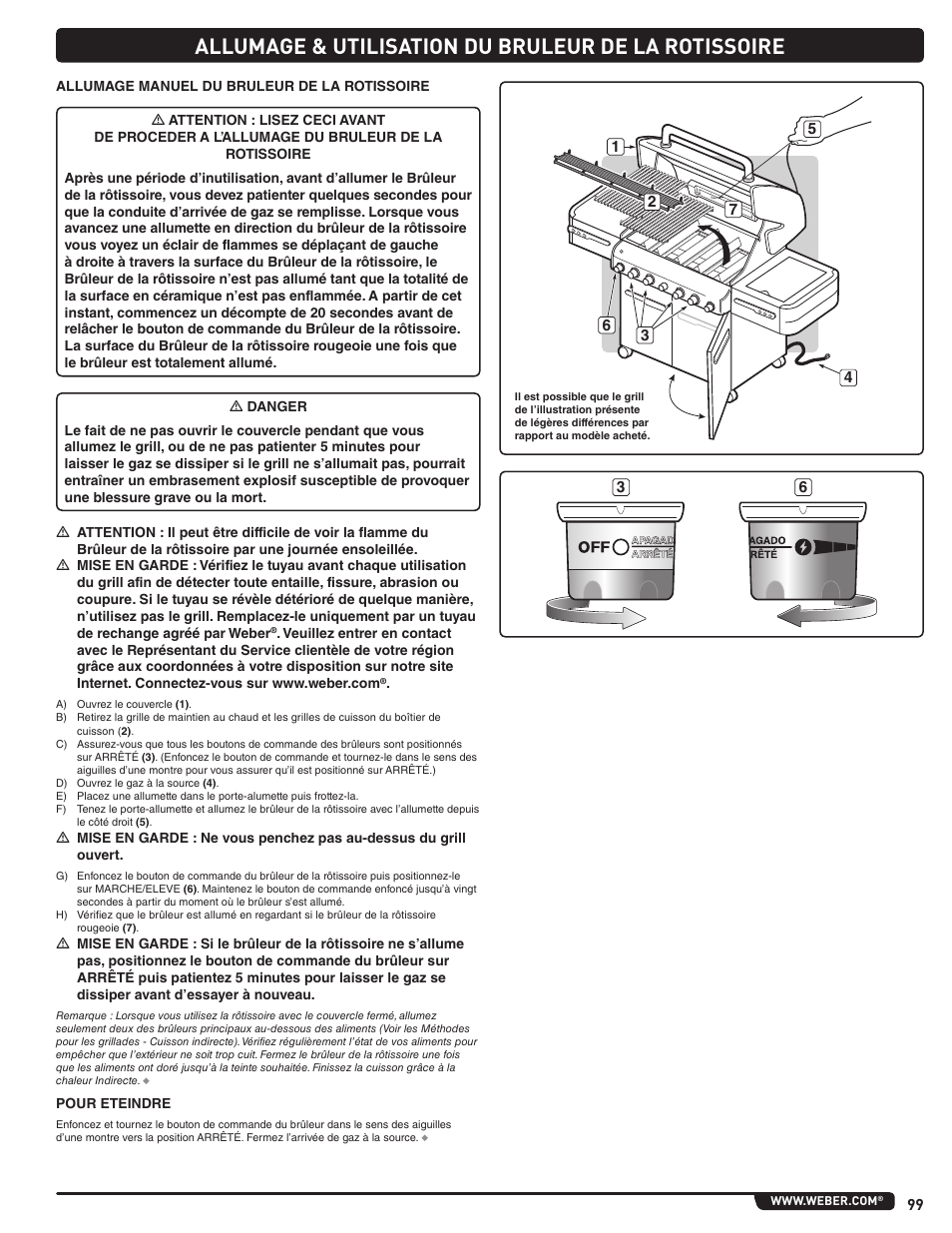 Allumage & utilisation du bruleur de la rotissoire | weber Summit E 470 User Manual | Page 99 / 108