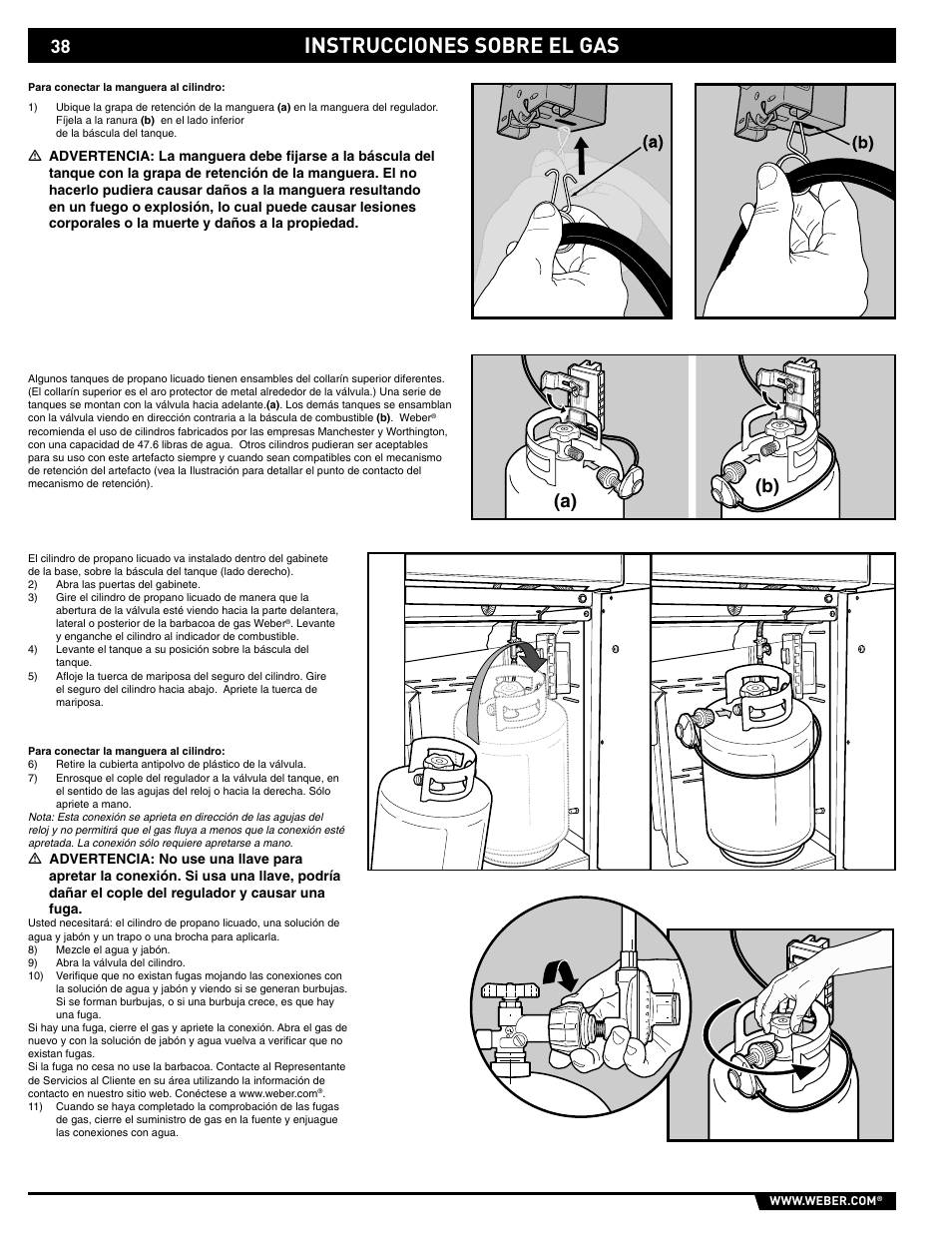 Gas instructions, Instrucciones sobre el gas, A) (b) | weber 89563 User Manual | Page 38 / 84