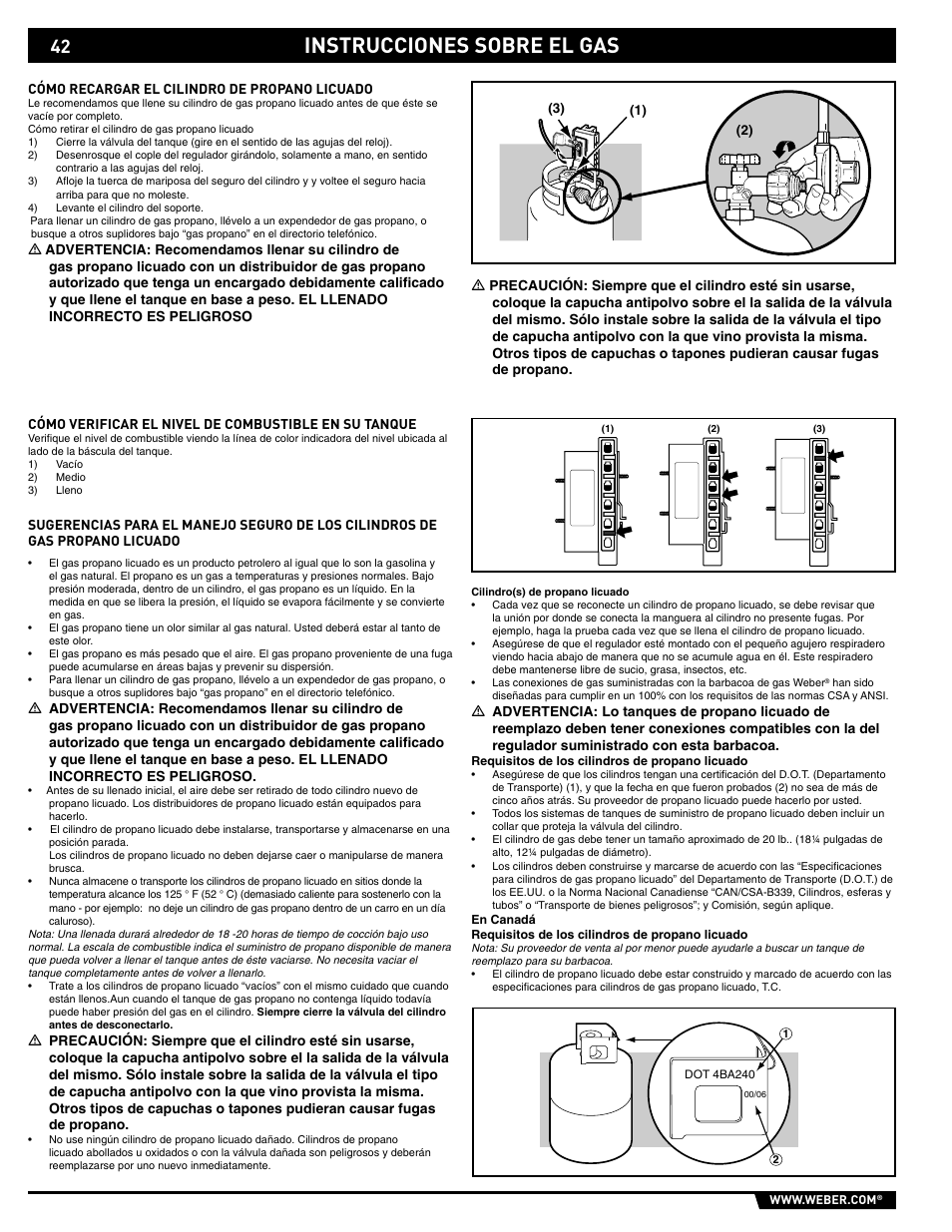 Gas instructions, Instrucciones sobre el gas | weber 89563 User Manual | Page 42 / 84