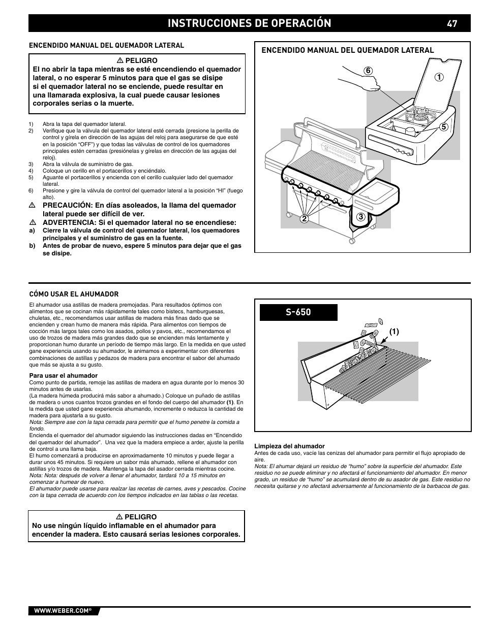 Instrucciones de operación, S-650 | weber 89563 User Manual | Page 47 / 84