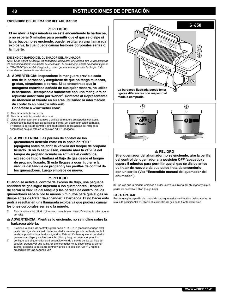 Instrucciones de operación, S-650 | weber 89563 User Manual | Page 48 / 84