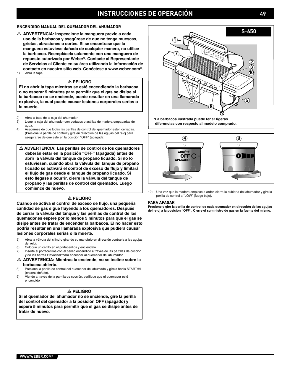 Instrucciones de operación, S-650 | weber 89563 User Manual | Page 49 / 84
