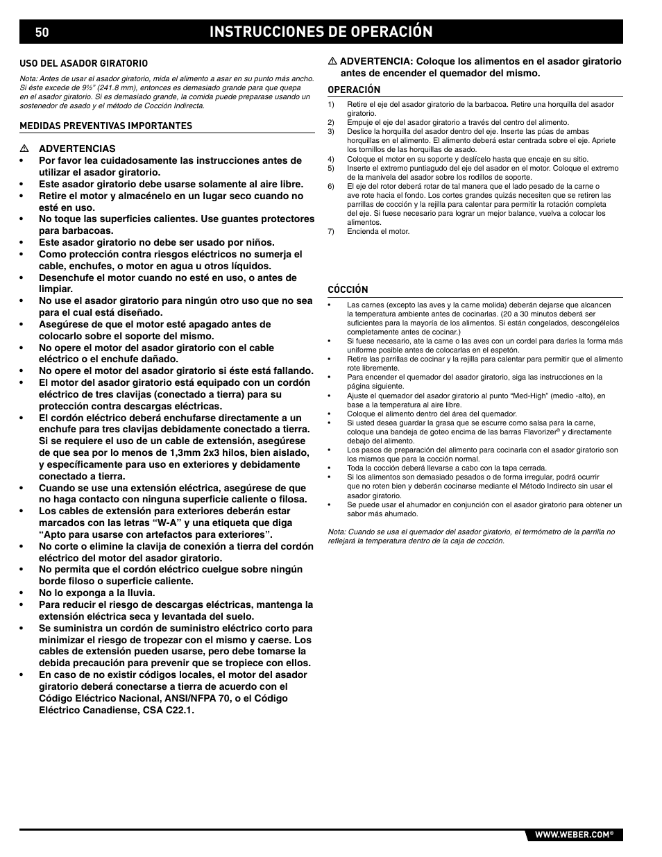 Instrucciones de operación | weber 89563 User Manual | Page 50 / 84