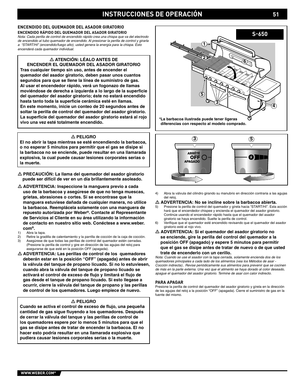 Instrucciones de operación, S-650 | weber 89563 User Manual | Page 51 / 84