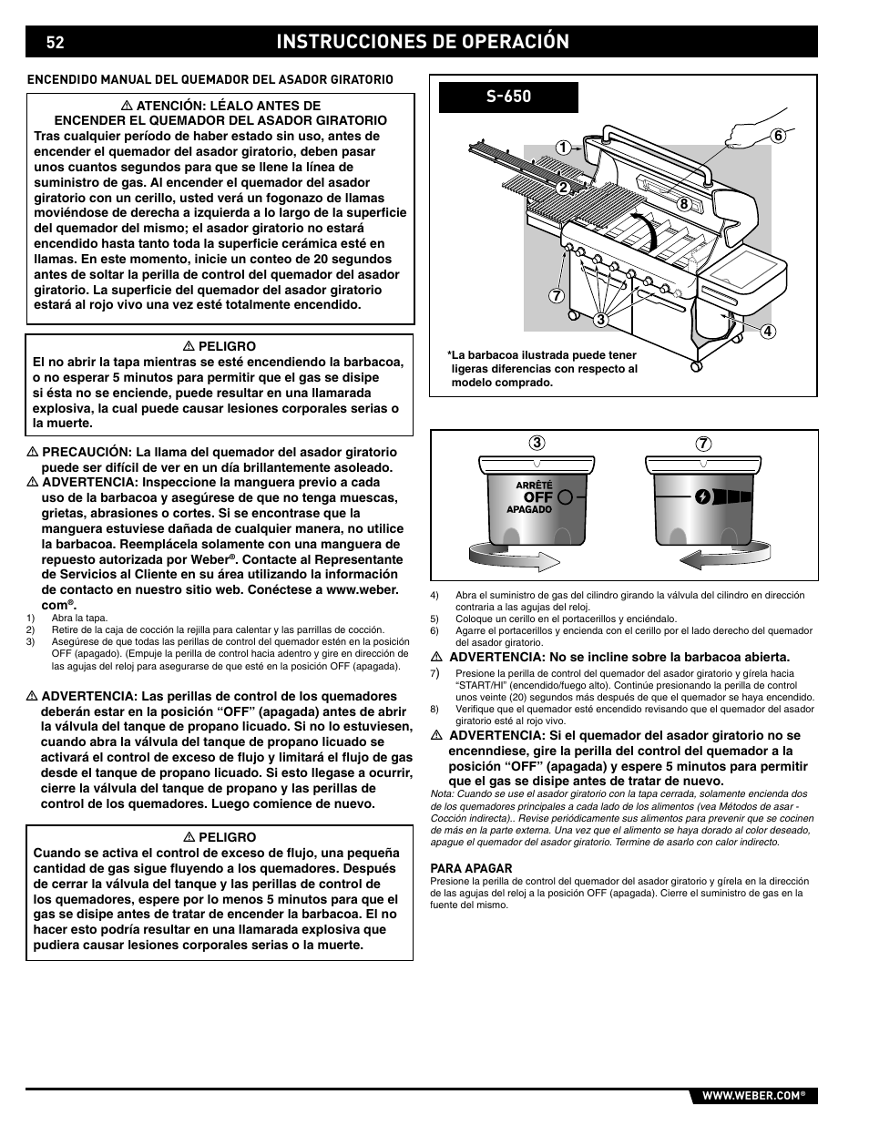 Instrucciones de operación, S-650 | weber 89563 User Manual | Page 52 / 84