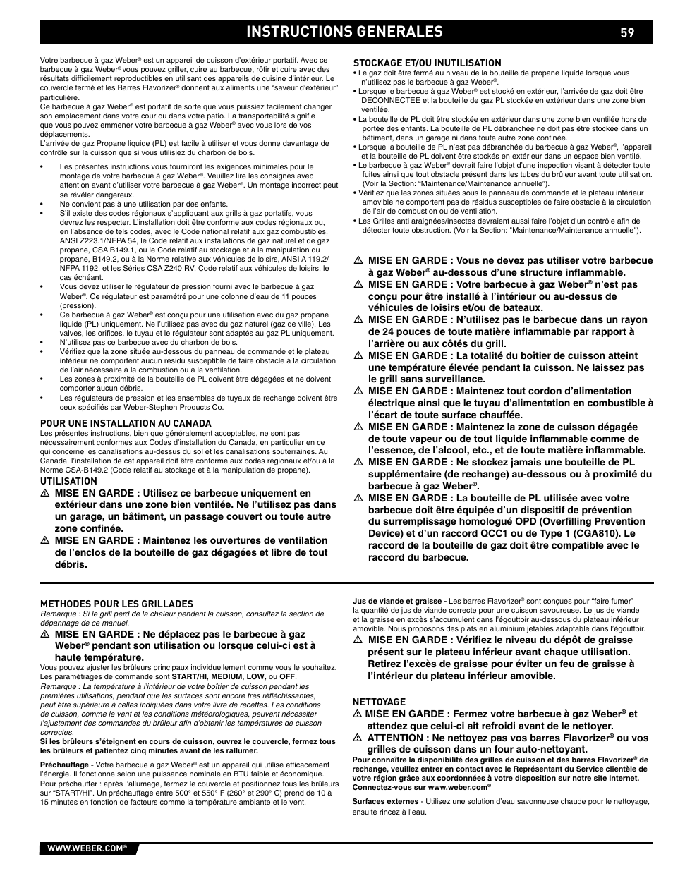 Instructions generales | weber 89563 User Manual | Page 59 / 84