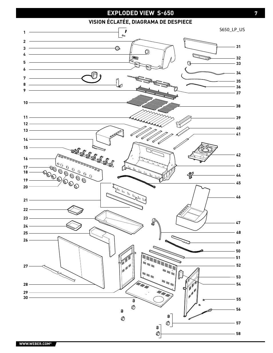 Exploded view s-650 | weber 89563 User Manual | Page 7 / 84