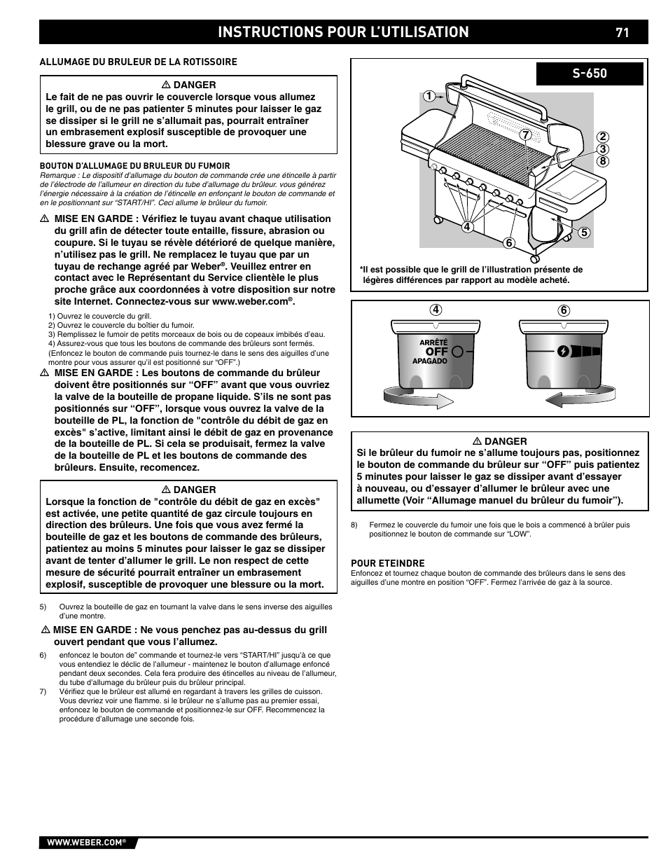 Instructions pour l’utilisation, S-650 | weber 89563 User Manual | Page 71 / 84