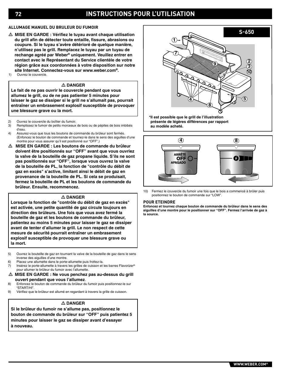 Instructions pour l’utilisation, S-650 | weber 89563 User Manual | Page 72 / 84