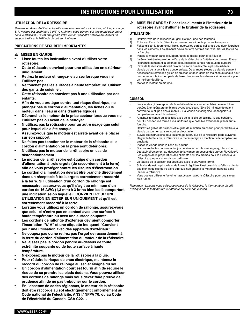 Instructions pour l’utilisation | weber 89563 User Manual | Page 73 / 84