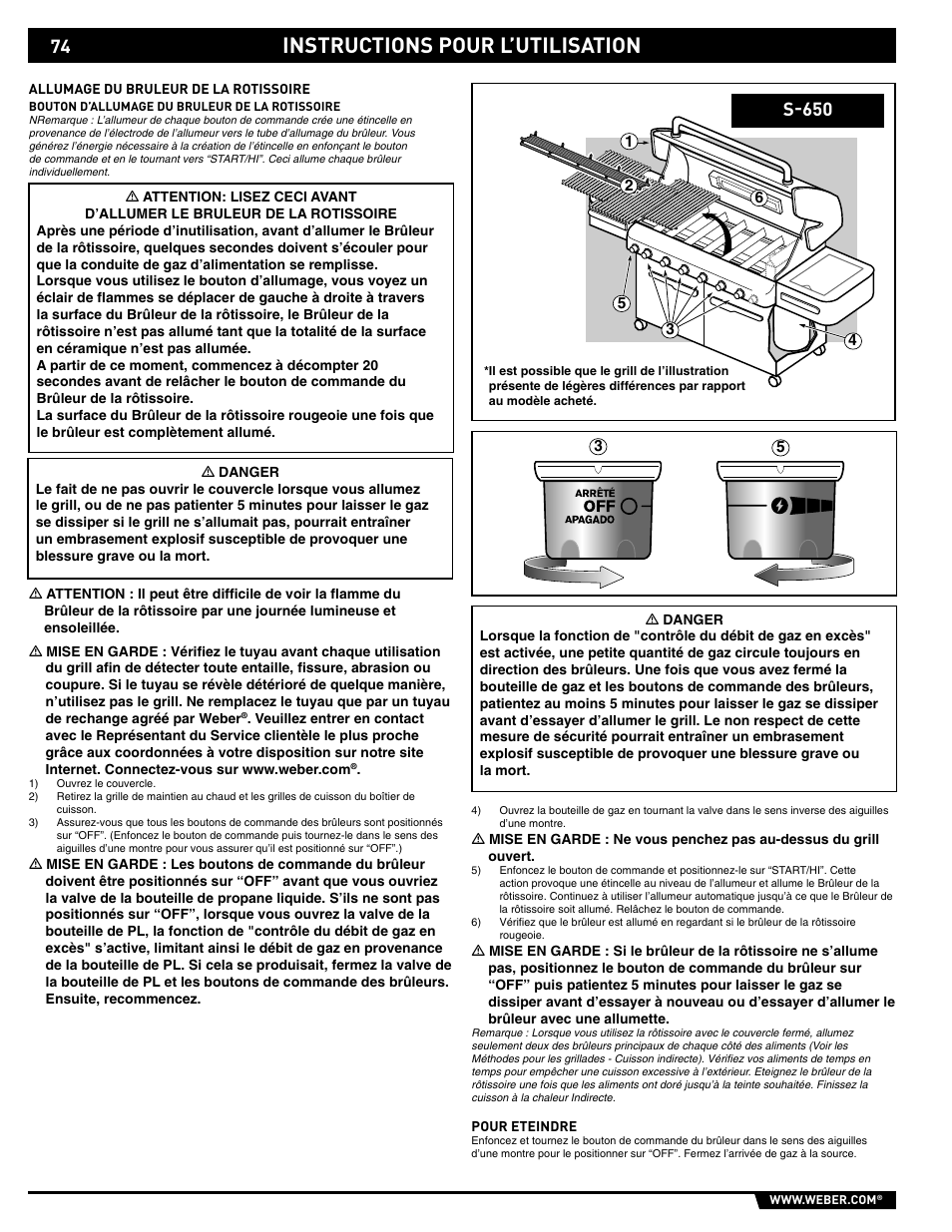 Instructions pour l’utilisation, S-650 | weber 89563 User Manual | Page 74 / 84