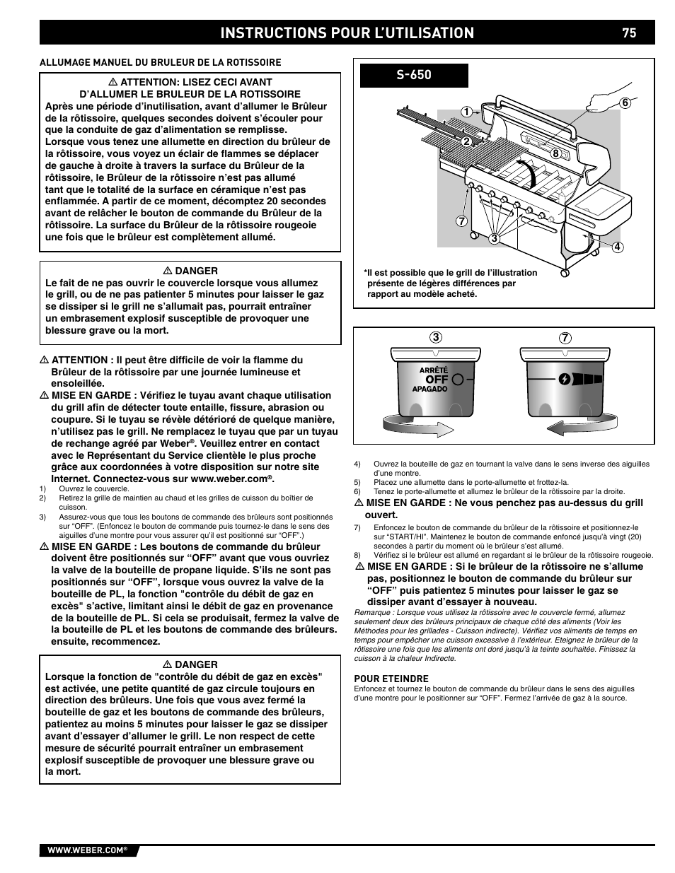 Instructions pour l’utilisation, S-650 | weber 89563 User Manual | Page 75 / 84