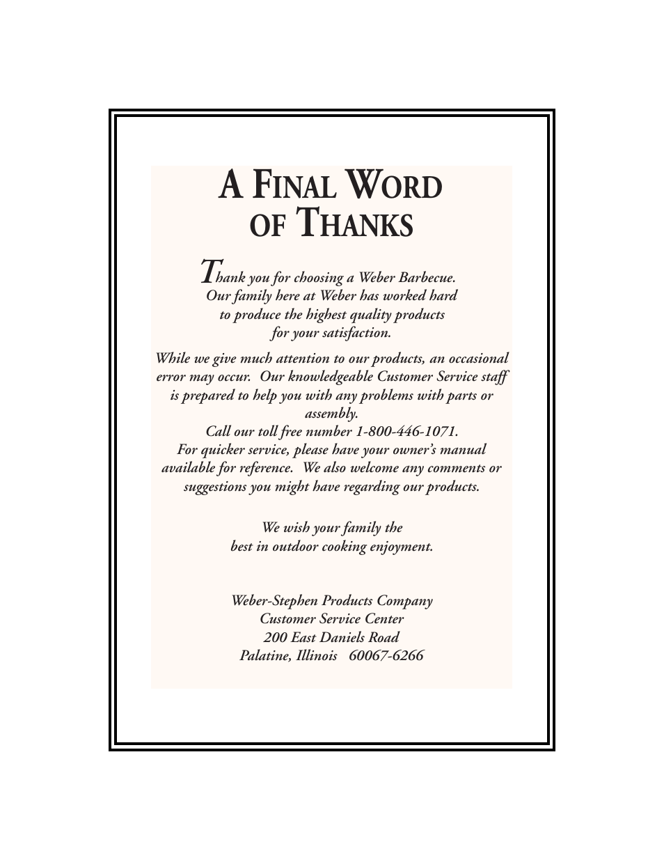 A final word of thanks, Inal, Ord of | Hanks | weber SPIRIT 500 LX User Manual | Page 32 / 32