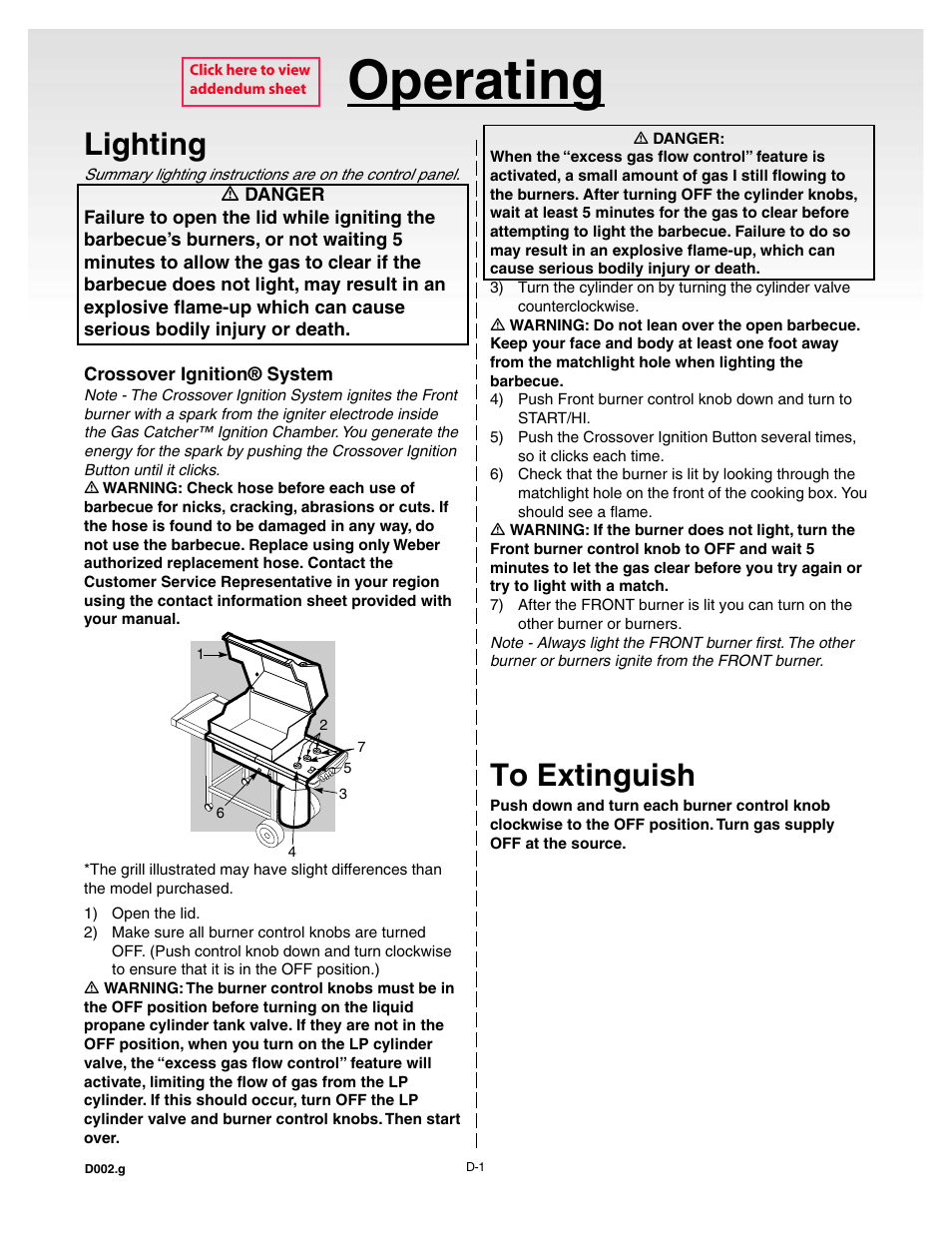 Operating, Lighting, To extinguish | weber 55143 User Manual | Page 25 / 37