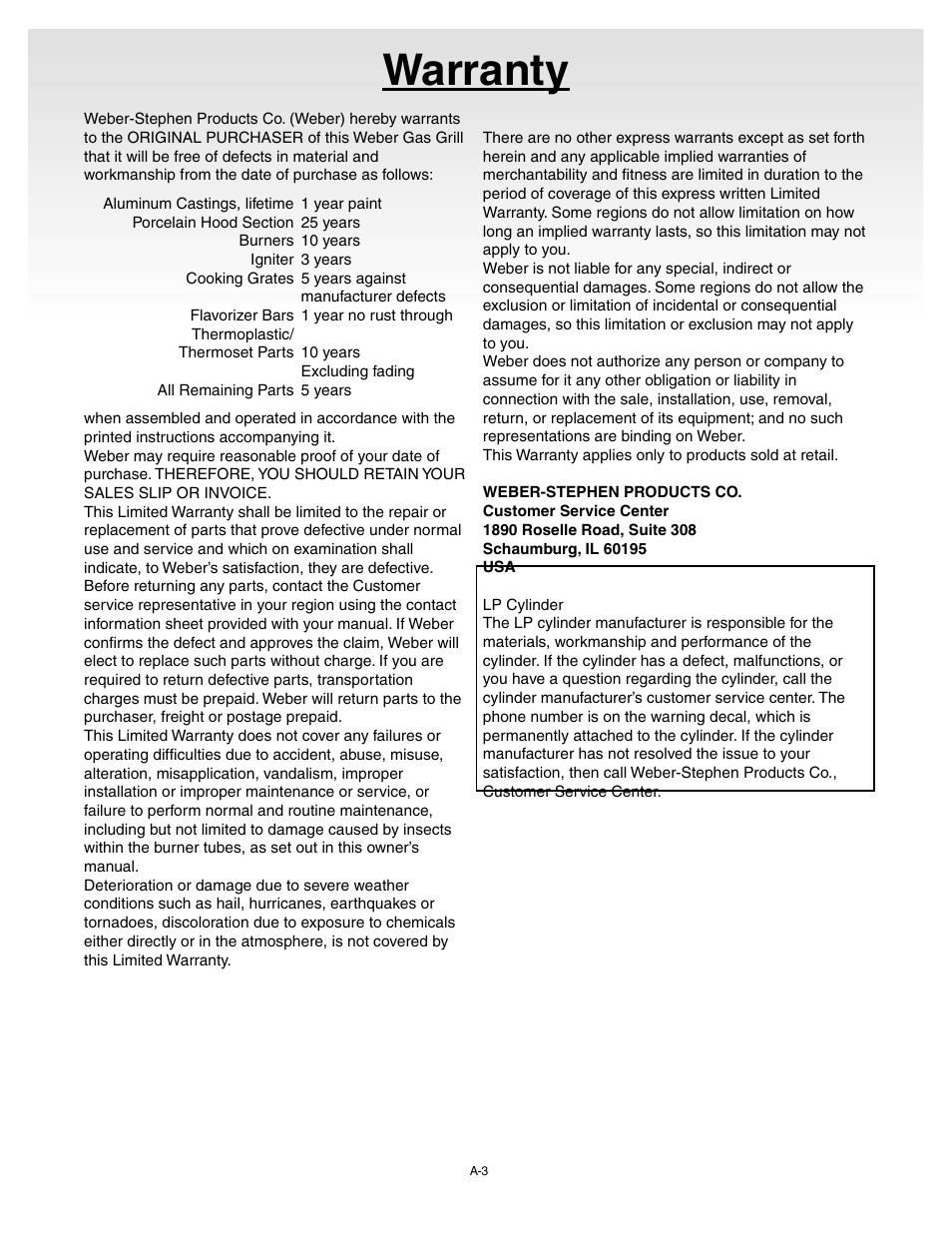 Warranty | weber 55143 User Manual | Page 3 / 37