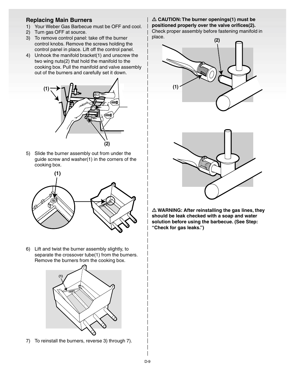 Replacing main burners | weber 55143 User Manual | Page 33 / 37