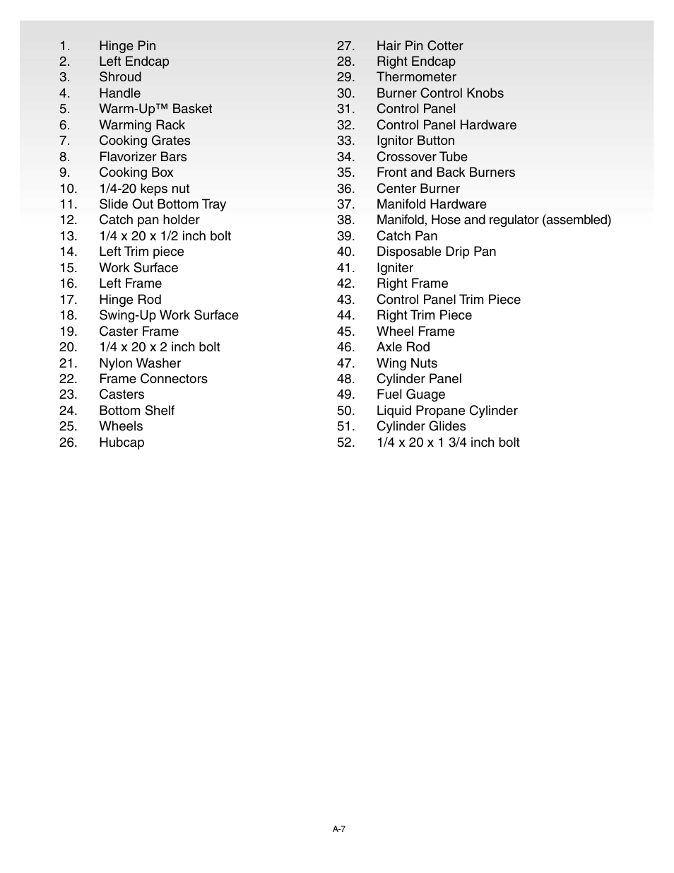 Exploded view list | weber 55143 User Manual | Page 7 / 37