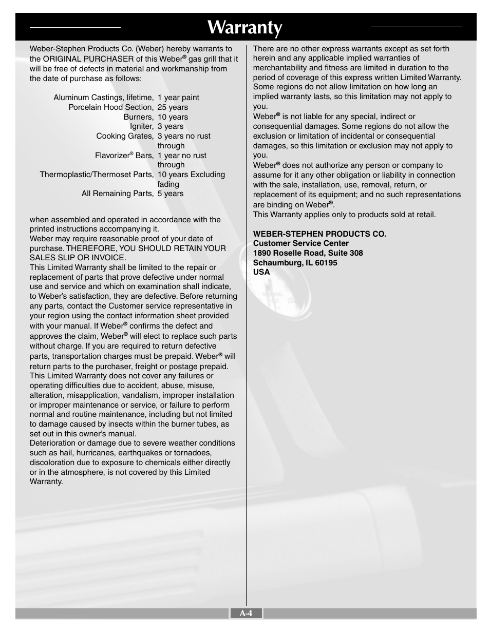 Warranty | weber Silver A User Manual | Page 4 / 25